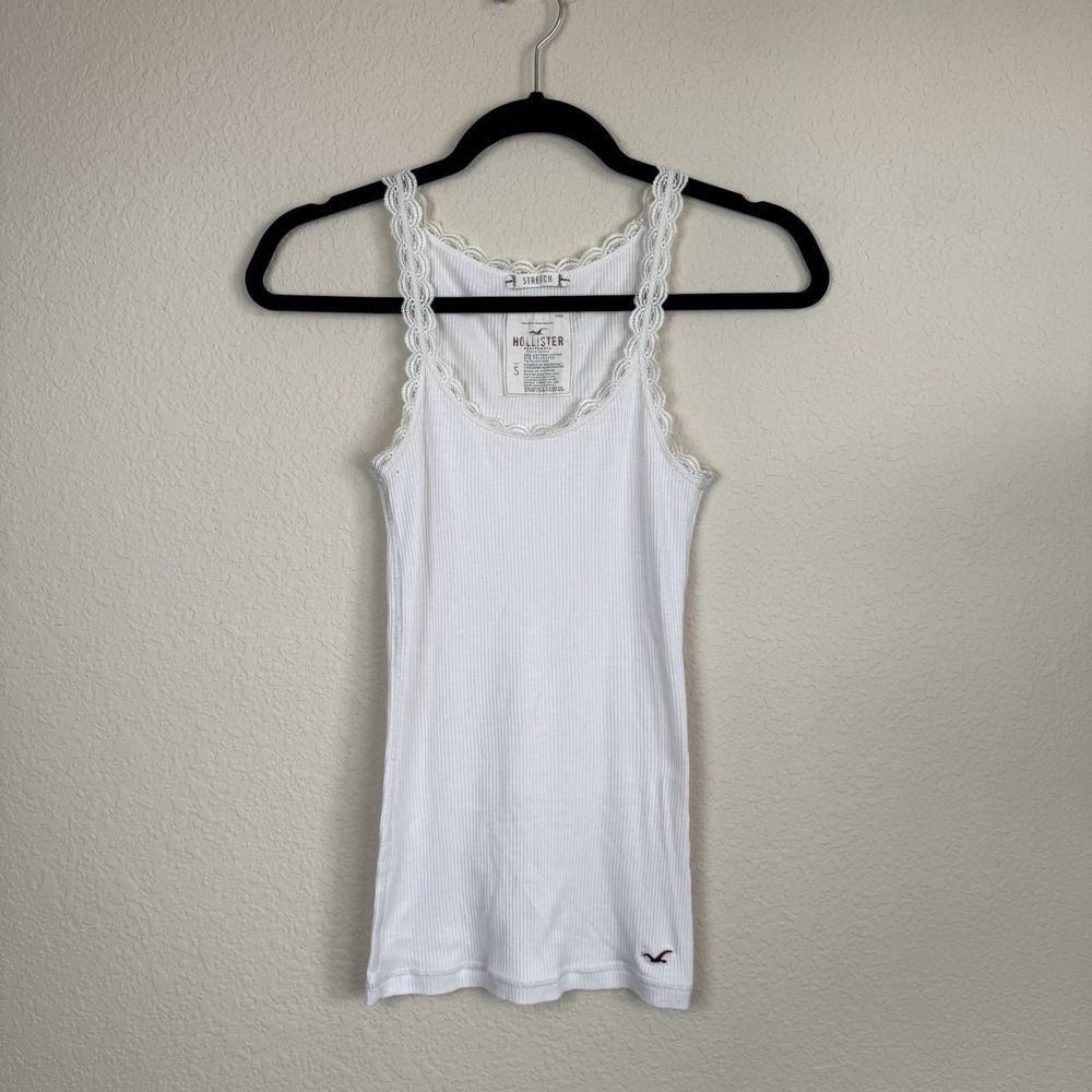 Vtg Y2K Hollister White‎ Lace Ribbed Camisole Tank Top Sz S Bella Swan Preppy